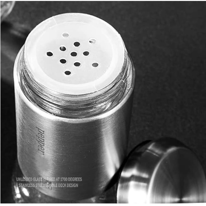 Image of Salt Shaker for Professional Chef - Stainless Steel Salt and Pepper Shaker, Moisture-Proof Holder Seasoning Condiment Set with Glass Bottom Spice Dispenser (Pack of 2, Silver) (Silver)