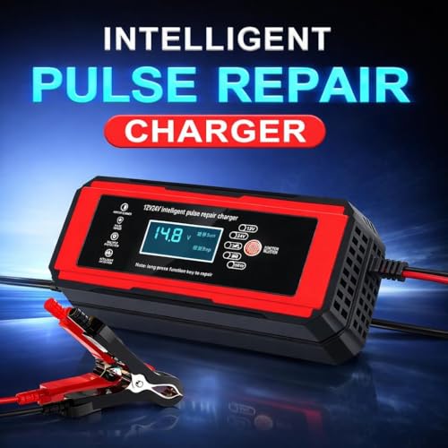 Image of Ash & Roh 12V /24V 10A Smart Battery Charger for Car & Bike - Automatic Lead Acid Charger with Digital Display, AGM & Gel Supporteith (Not for Lithium Batteries)(12V /24-V 10A Battery Charger)