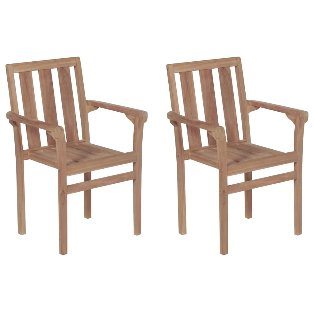 vidaXL 2X Madera Maciza Teca Sillas Apilables Asiento Mueble Mobiliario Jardín Patio al Aire Libre Terraza Balcón Banco Sofá Restaurante