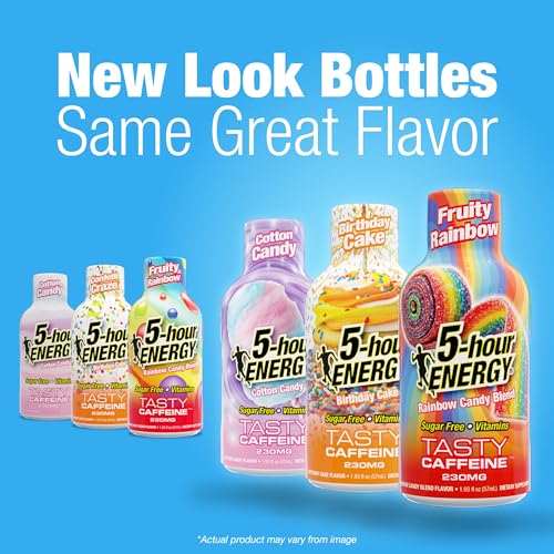 Image of 5-hour ENERGY VARIETY PACK Cotton Candy, Birthday Cake & Fruity Rainbow Flavors, 30 Count, 1.93 Fl Oz Energy Shot, Extra Strength, Amino Acids, B Vitamins, Sugar Free and Zero Calories