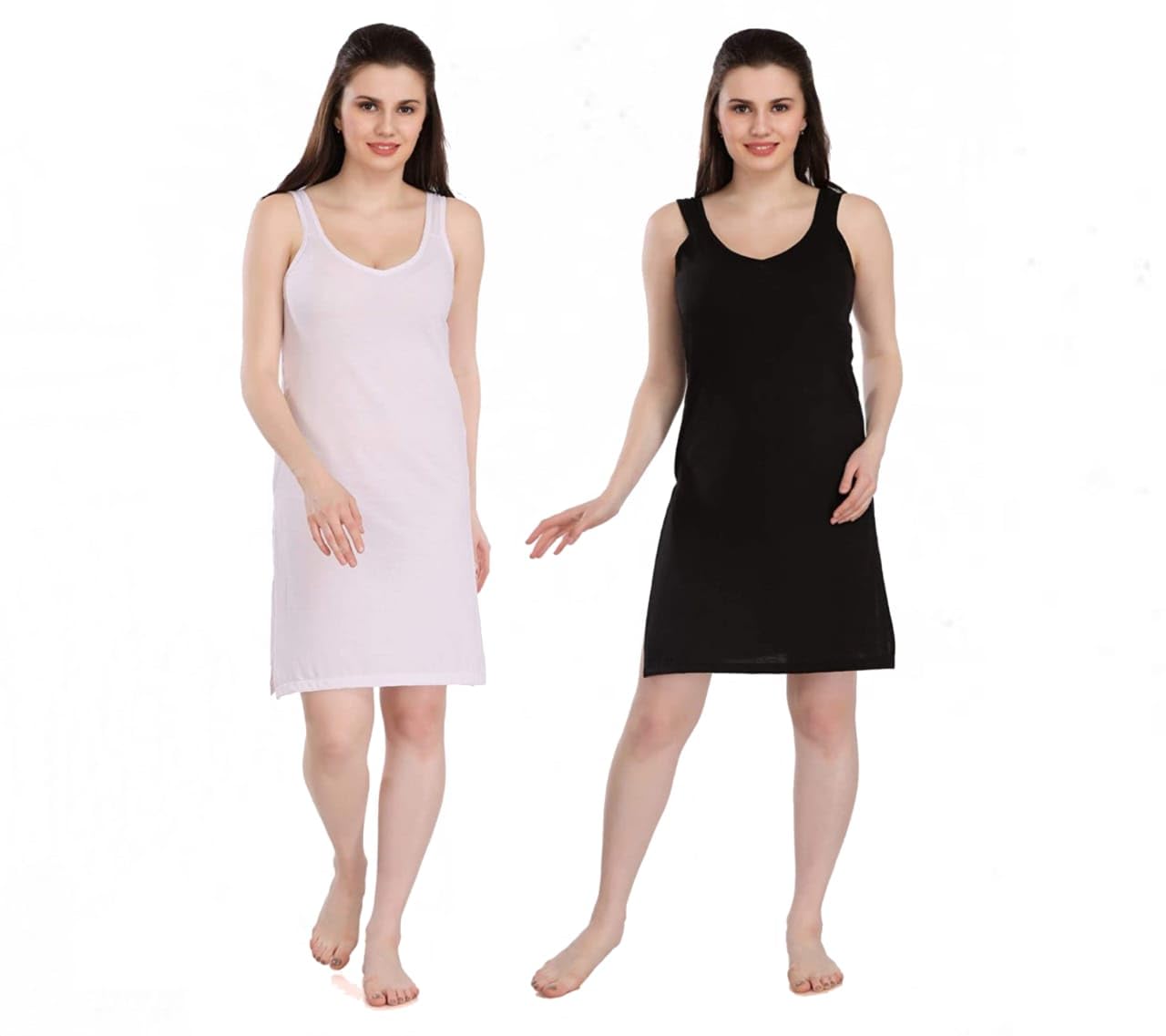 h & c Cotton Hosiery Kurti Slip Long Camisole Shamiz Plus Size Kurta Slip for Women, Pack of 2 (White & Black,3XL)-picture-46