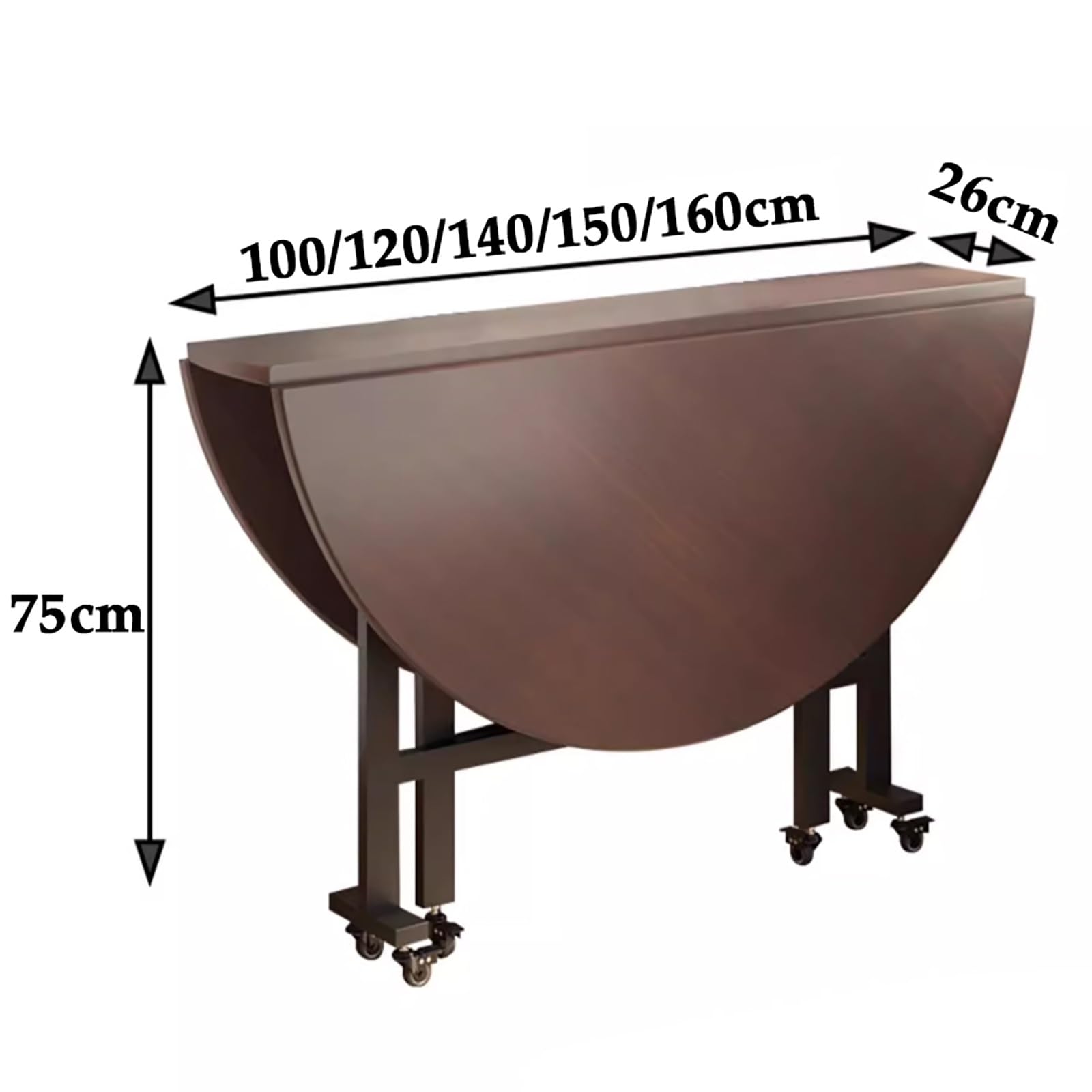 Table de salle à manger ronde polyvalente de 130 cm – Table de cuisine pliable en bois sur roulettes pour un rangement facile, idéale pour la salle à manger, le bureau et les petits espaces (finition