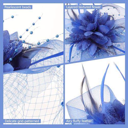 Image of DRESHOW Women Fascinator Hats Tea Party Hat Vintage Pillbox Hat Headband for Cocktail