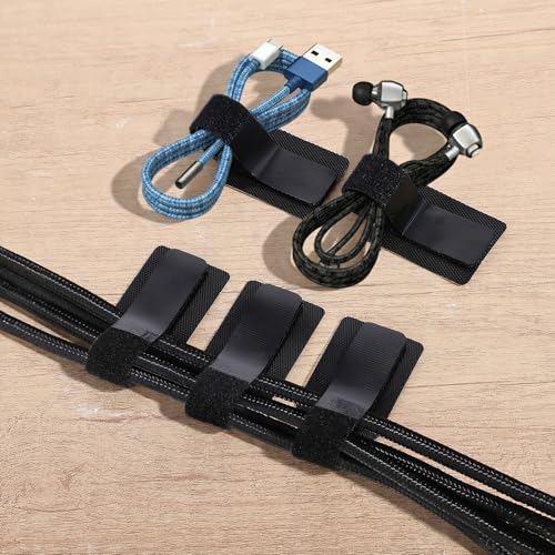 cobee 41 piezas de gestión de cables bajo el escritorio, ataduras de velcro autoadhesivas, clips y correas para cables, soporte ajustable para hasta 15 cables para TV, laptop y escritorio miniatura 7