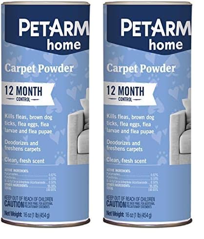 Image of PETARMOR Home Carpet Powder for Fleas and Ticks, Protect Your Home from Fleas and Deodorizes Carpets, 16 Ounce (Pack of 2)