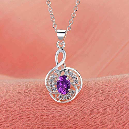 Pendentif cyclique en zircone violette et son collier plaqué argent