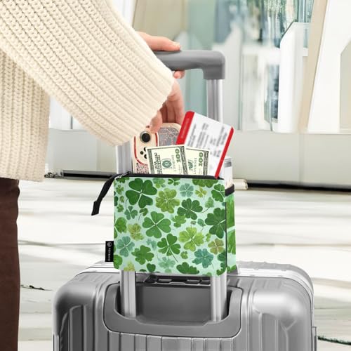 Image of Luggage Cup Holder for Suitcases Free Hands Suitcase Cup Holder Travel Luggage Drink Holder Portable Luggage Cup Caddy Bag Carrier with Handle Green Nature St Patrick Clovers