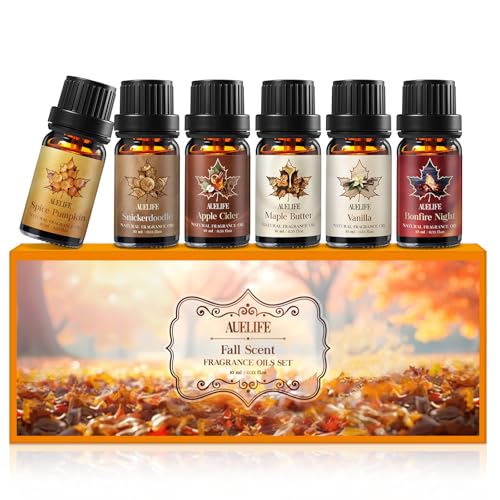 Fall Essential Oils Set, Top 6 Autumn Essential Oils for Diffusers for Home, Fragrance Oil for Candle, Aromatherapy Gift Set | Pumpkin, Apple Cider, Maple Butter, Snickerdoodle, Vanilla, Bonfire Night