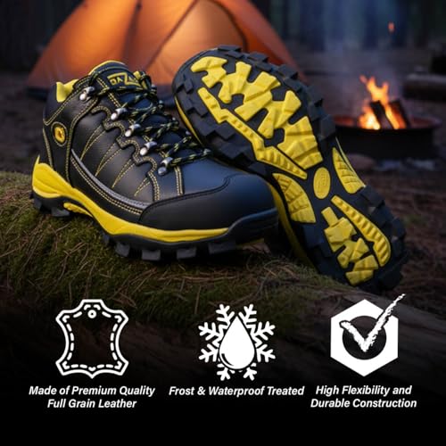 Image of Bazalt MBM9120 Men's Black and Yellow Water and Frost Proof Leather Outdoor Lace-Up Shoes Footwear, 7