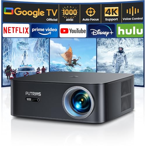 【1200 ANSI/Google TV】 Vidéoprojecteur 4K Netflix Officiel, Auto Focus/Keystone Projecteur WiFi6 Bluetooth Full HD 1080P Supporte 4K Zoom Contrôle Vocal Projecteur Vidéo 300' Home Cinéma/Extérieur/PPT