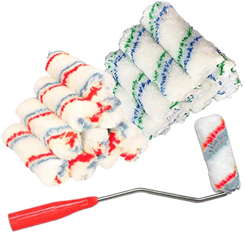 Farbwalzen,Fadaar 20 x Farbroller Rollen + 1 x Farbroller Bügel Mini Walzenbürste Farbroller Pinsel Tragbare Wandfarbe Klein Walzenbürstenhalter für Wandfarbe Lackierwalze Fassadenwalze Lackierrolle Cover