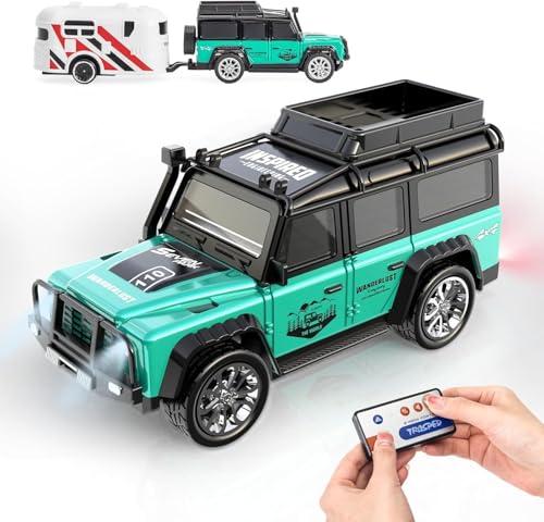 Image of PLUSPOINT 1:64 Mini RC Off-Road Car with Camper Van LED Lights 2.4GHz Off-Road Remote Control Car | 3 Speed Adjustable, USB Rechargeable Alloy RC Car for Kids & Adults Indoor /Outdoor Racing