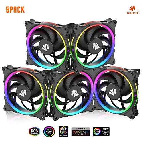 Asiahorse ARGB 5V Motherboard Sync/Analog PWM Controller 20 Addressable LEDs 120mm Hydraulic Bearing Case/Radiator Fan（5 Pack）