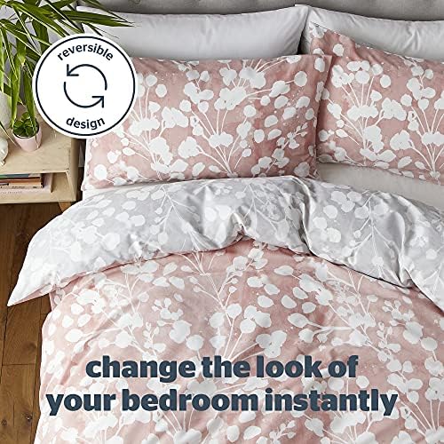 Silentnight Blossom Tree Duvet Set Reversible Floral Duvet Cover and Pillowcase Set with Popper Fastening, Sustainable Cotton and Recycled Polyester Blend - Double - 200x200cm - Blush Pink Grey