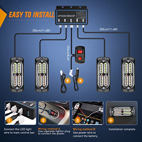 Image of Nilight 4PCS LED Strobe lights 12V Sync Feature Amber White 24LED Emergency Hazard Warning Lights with Controller Hard Wire or Cigarette Lighter Plug for Car Truck RVs Campers