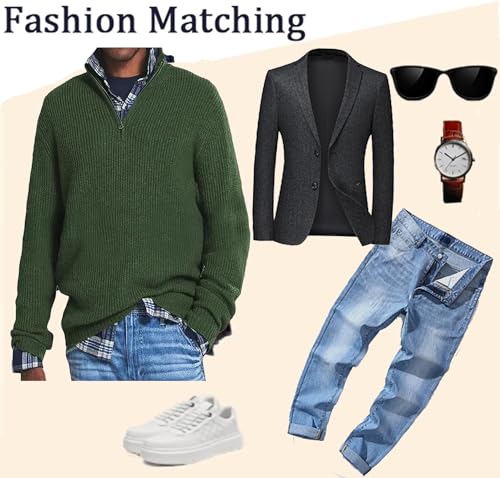 Men's Cashmere Business Casual Zipper Sweater, Mens Quarter Zip Sweater Mock Neck Polo Sweaters 1/4 Zip Pullover3