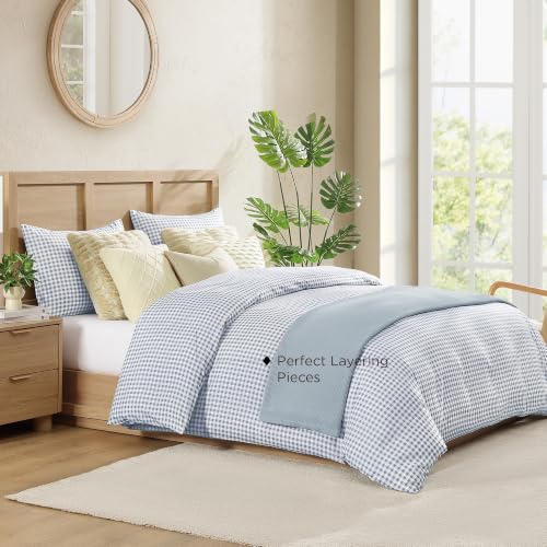 Image of Andency Gingham Duvet Cover King Size, Misty Blue Checkered Plaid Bedding Set, 3 Pieces Soft Prewashed Microfiber Comforter Cover with Zipper Closure & Corner Ties