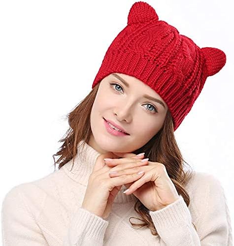Women Girls Boys Teens Cute CAT Kitty Ears Hats, Winter Warm Woollike Knitted Crochet Christmas Ski Beanie Headgear - Image 5