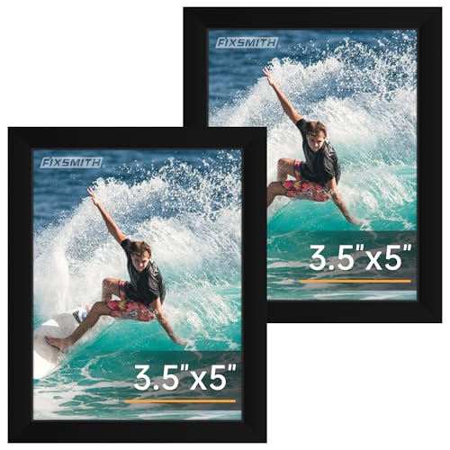 FIXSMITH 3.5x5 Picture Frame Set of 2 3.5x5 Photo Frames with HD Plexiglass for Wall Hanging or Tabletop Display Black