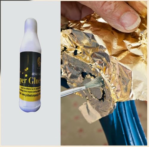 Image of Gold Leaf Art Gliding Gold Foil Imitation Sheets for Art Crafts Decoration Gilding Crafting Frames 25 Sheets 16CMx16CM Gold Work (50Ml Gold Leaf Glue 25 Gold Leaf)