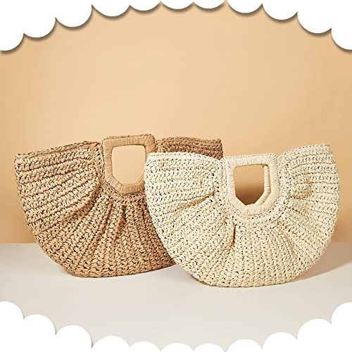 Bolso de mano de ratán, tejido semi-circular para mujer miniatura 6