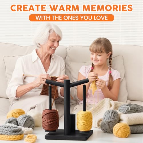 Image of HangerSpace Wooden Yarn Holder for Crocheting and Knitting, Upgraded Magnetic Rotating Yarn Spinner with 2 Spindles, Perfect for Crocheting and Knitting Lovers