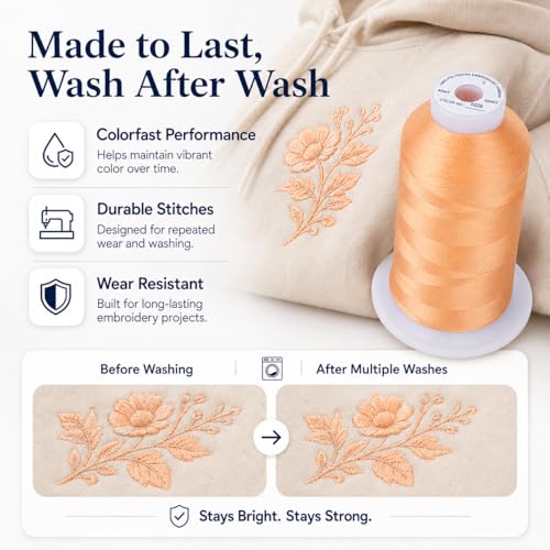 Image of Simthread Embroidery Machine Thread 5000M 40WT Polyester, Cantaloupe S026 | 5000M 40WT polyester thread feeds smoothly for home or commercial embroidery projects.