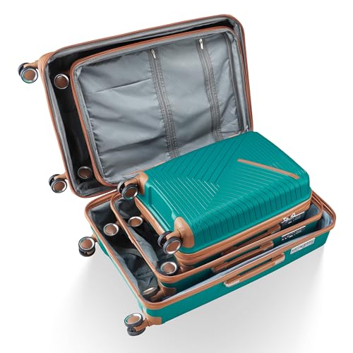 Generic Luggage set 4 pieces(14 ""/20"" /24 ""/28 ""), expandable lightweight luggage with 4 dual 360-degree silent universal wheels, PP material, durable TSA locked travel luggage. (Coral Green)4