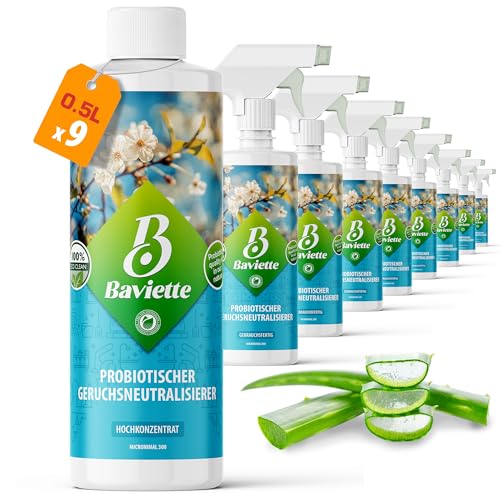 Baviette Neutralizador de olores probiótico: neutralizador eficaz de olores persistentes en su hogar para muebles, alfombras, coches, cubos de basura, mascotas, tabaco orgánico (concentrado de 1 litro