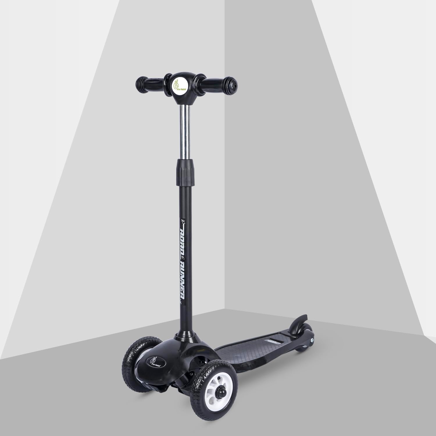 R for Rabbit Road Runner Junior Scooter for Kids of 2 to 4 Years Age, 3 Level Height Adjustment, PVC Wheels & Weight Capacity Upto 50 kg Kick Scooter with Brakes (Black)