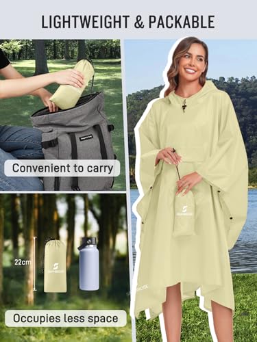 Image of SaphiRose Extra Thick Hooded Rain Poncho Double Layer Waterproof Raincoat Jacket for Men Women Adults