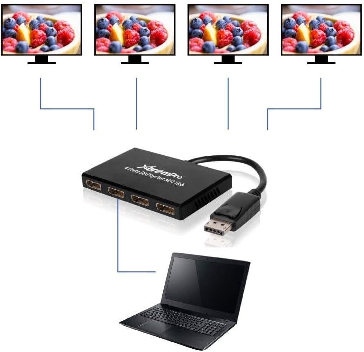 4 Port DisplayPort 1.2 to DisplayPort Multi Stream Transport MST Hub 1x4, 1 input 4 output DisplayPort Splitter, Up to 21.6 Gbps for Windows PCs - Black (61071)