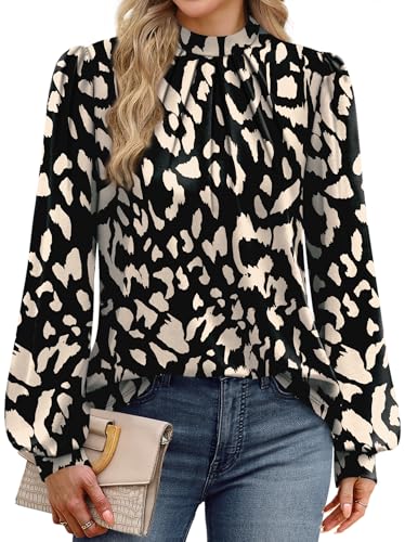 Image of WIHOLL Long Sleeve Shirts for Women Mock Neck Tops Pleated Front Blouses Dressy Casual Spring Fall Clothes 2026 Fashion