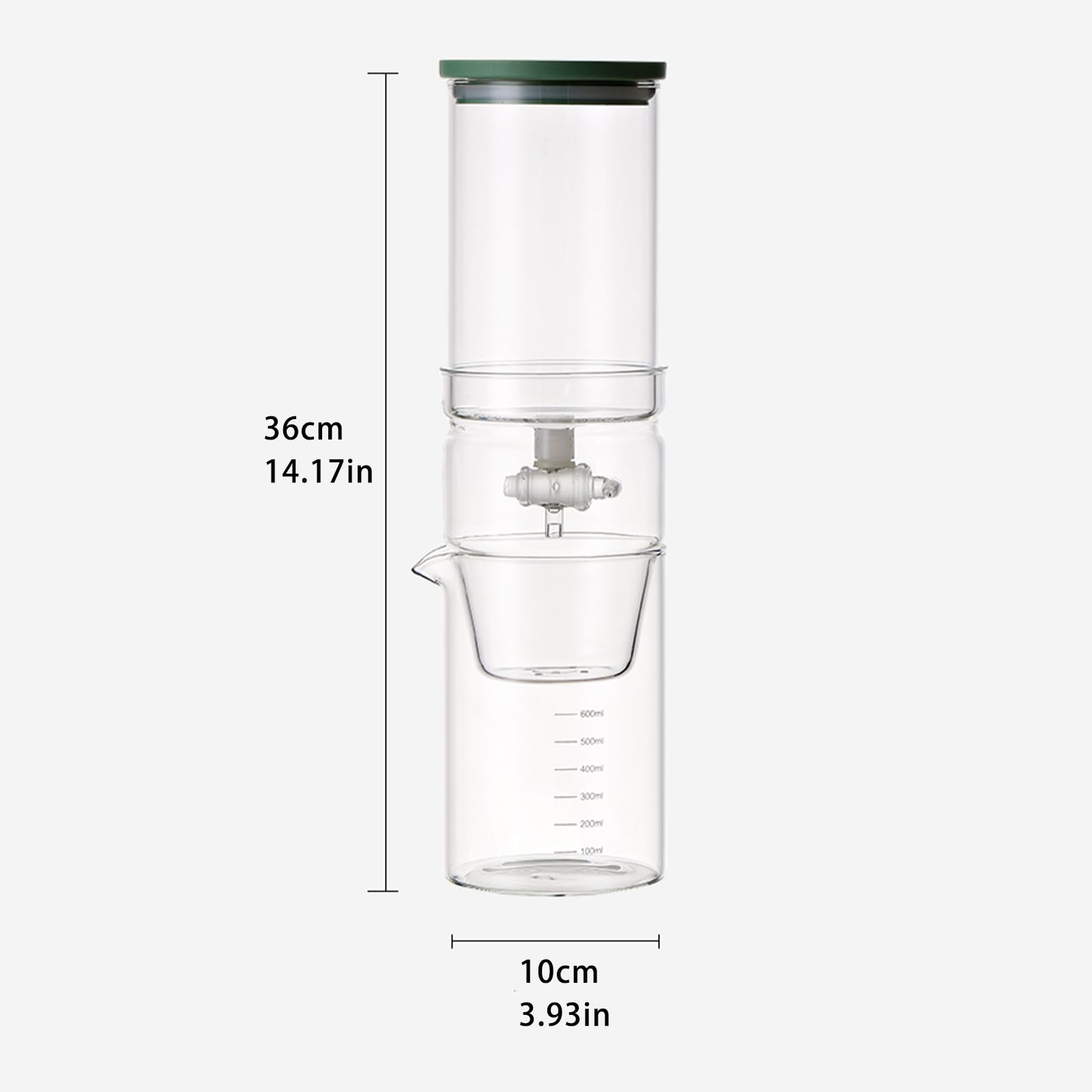 Cafetera de Torre de Goteo Cold Brew, cafetera de Vidrio Torre de Goteo for preparación en frío, máquina de café con extracción, Capacidad de 600 ml, gotero Ajustable(Color:A)