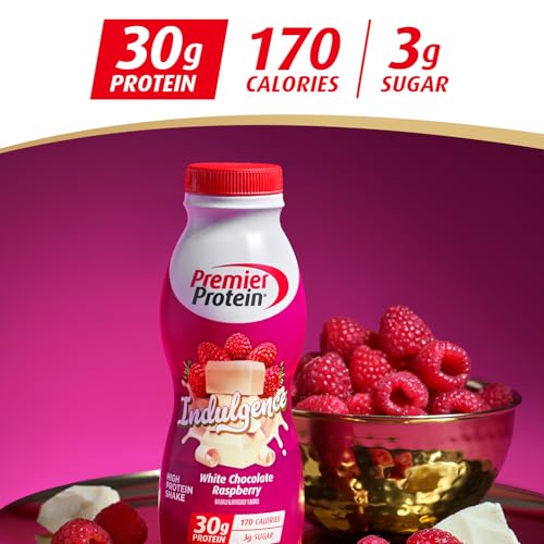 Image of Premier Protein Shake INDULGENCE, White Chocolate Raspberry, 30g Protein, 170 Calories, 3g Sugar, 11.5 fl oz, 12 Pack (Packaging May Vary)