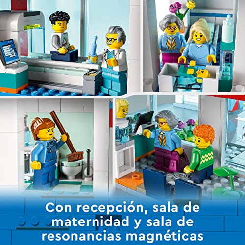 LEGO 60330 City Hospital con Ambulancia, Helicóptero de Juguete y 12 Mini Figuras, Juegos Médicos, Ideas Regalos Navidad Niños y Niñas de 7 Años o Más
