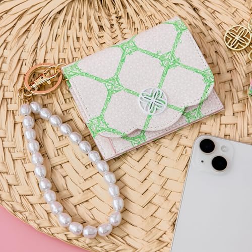 Image of Lilly Pulitzer Snap ID Card Case, Cute Keychain Wallet, Slim Credit Card Holder with Pearl Wristlet Strap, Butterfly Trellis