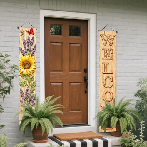 Image of Nuxovilar Sunflower Lavender welcome Banners 12x70 Inches Polyester