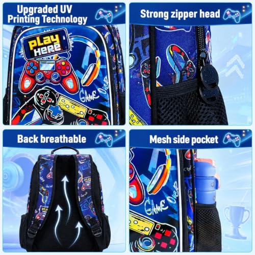 Image of CCJPX 3PCS Gamer Backpack for Boys, 16 Inch Kids Water Resistant Preschool Bookbags, Cool Kindergarten School Backpacks and Lunch Box