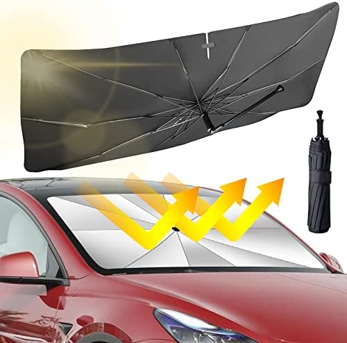 Car Windshield Sun Shade Umbrella, Upgraded Windshield Sunshades with 360° Rotation Bendable Handle, Foldable Automotive Windshield Shades, Full Cover Sun Shade for Most Vehicles