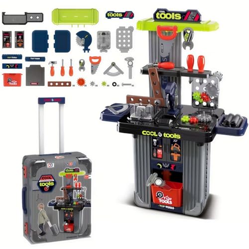 Image of FunBlast Kids 2 in 1 Tool Kit Suitcase with Workbench - Pretend Play Tool Set for Boys, Portable Engineer Toy with Tools, DIY Construction Playset Gift for Kids 3-8 Years (Big-42 Pcs)