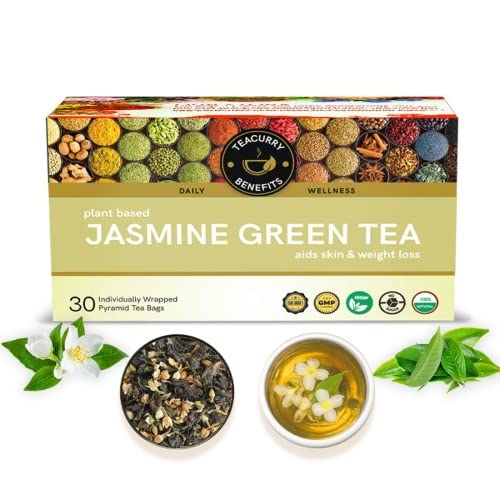 TEACURRY Jasmine Green Tea - 30 Tea Bags | Helps In Skin Glow, Digestions, Joint Pain, and Weight Management | Jasmine Green Tea For Weight Management | Jasmine Green Tea Loose Leaf