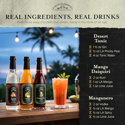 Image of Liquid Alchemist Margarita Mix Trio Pack - Prickly Pear, Mango & Spicy Syrup | Our Small Batch Margarita Mixers Use Real Ingredients Perfect for any Cocktail Syrup Enthusiast (3 Pack, 12.7 oz Bottles)