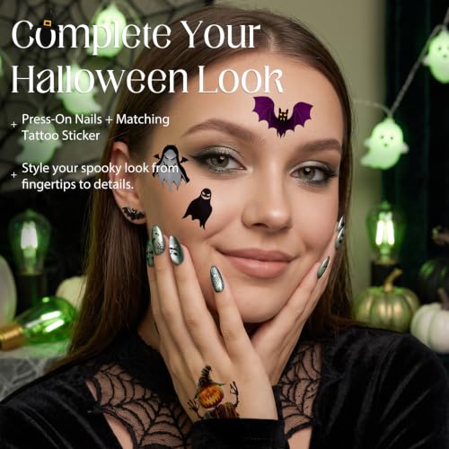Halloween Cat Eye Press on Nails Short Almond, Spider Ghost, 32 Pcs - image 4