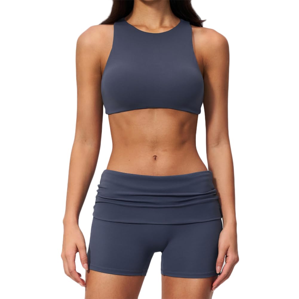 JPXJGT Yoga Set Form-Fitting Back-Highlighting Quick-Dry 2-Piece Yoga Fitness Outfit for Women(Size:S,Color:Dark blue)
