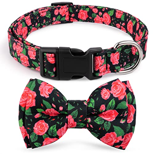 Compernee Valentine Dog Collar Bow Tie Collar, Valentines Day Dog Collar Adjustable Cute Rose Cat Dog Bow Tie Collar, Soft Cat Collars with Removable Bows for Small Medium Large Breeds