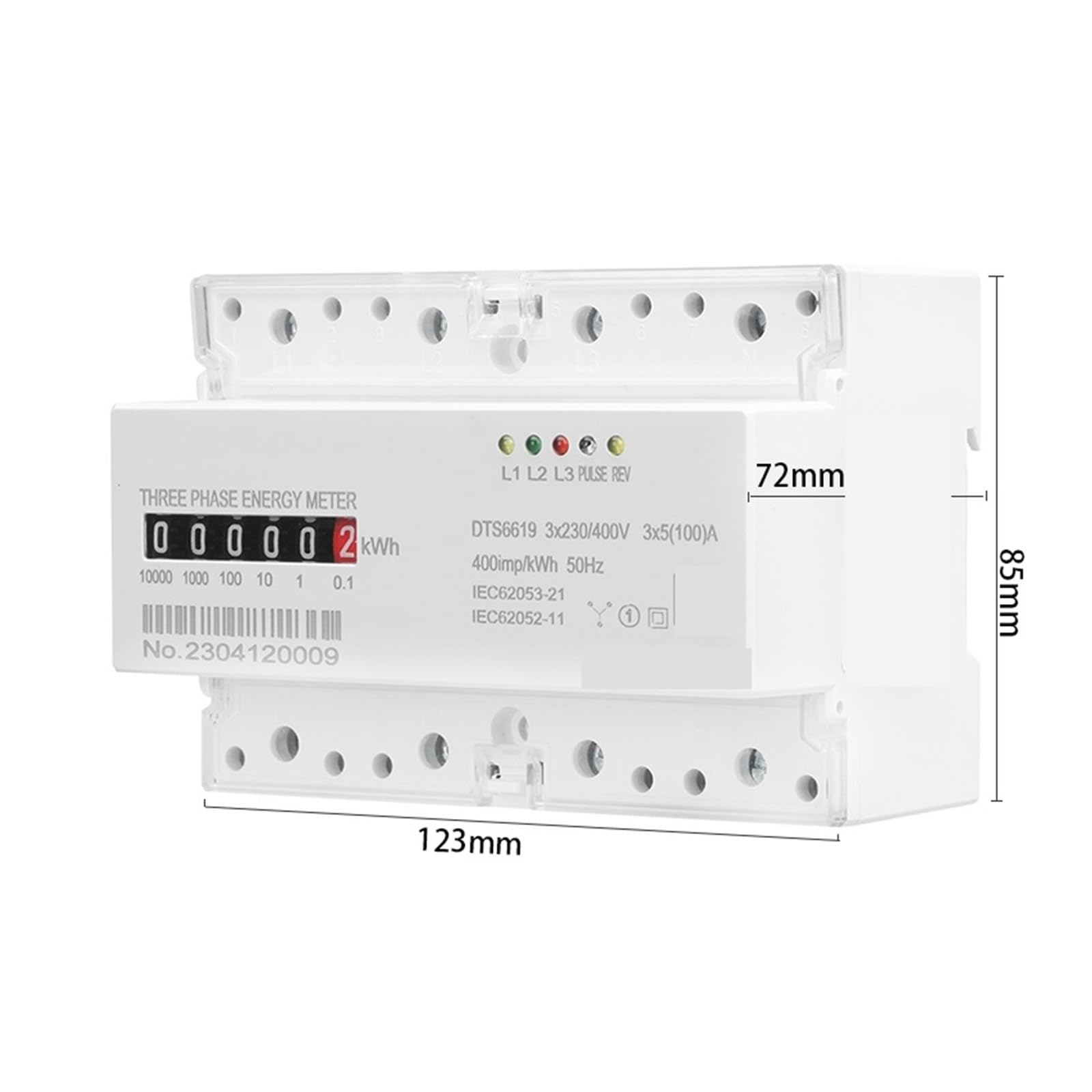 Contador de energía Digital Medidor de Electricidad Digital trifásico de 4 Cables Consumo de energía en kWh Montaje en riel DIN CA 380 V 400 V 100 A 50 Hz(Analog Type)