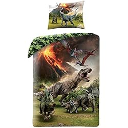 Edredon Jurassic World Top Brands - Juego de Funda nórdica, edredón de Jurassic World Mundo Jurásico Dinosaurio T-Rex, para Cama de 140x200cm, 100% algodón, Ropa de Cama