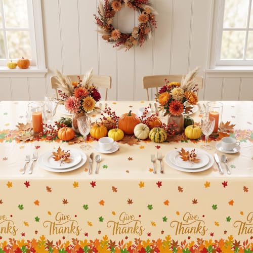 3 Pcs Thanksgiving Tablecloth, Disposable Plastic Maple Leaves Give Thanks Decor Table Cloth, Rectangle Fall Friendsgiving Tablecloth for Holiday Harvest Thanksgiving Decorations Party Supplies Favors - image 6