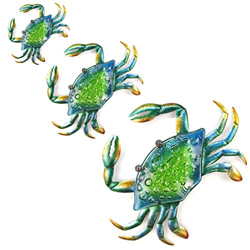 JOYBee 3Pcs 18inch 13inch 9inch Large Coastal Ocean Metal Crab Wall Art Decor Family Set Christmas Decorations Decoration for outdoor indoor bathroom kitchen garden bedroom patio